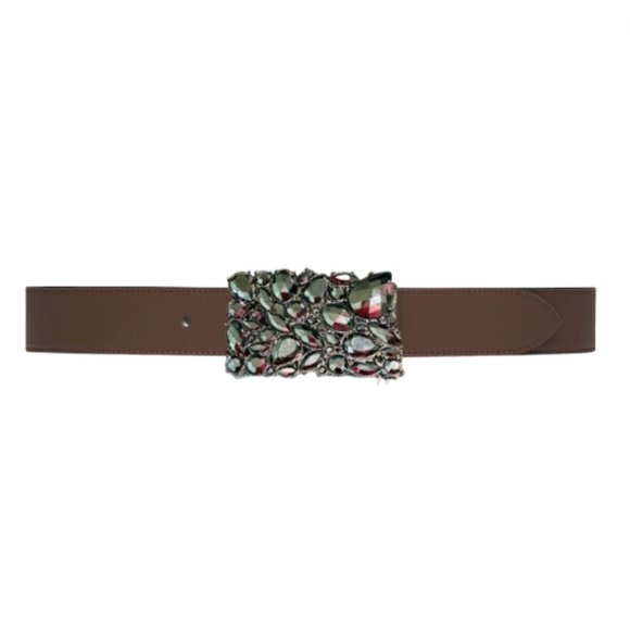Blackstone Leather Belt Silver Black Gemstone Buckle SZ LARGE NEW! - Picture 1 of 12